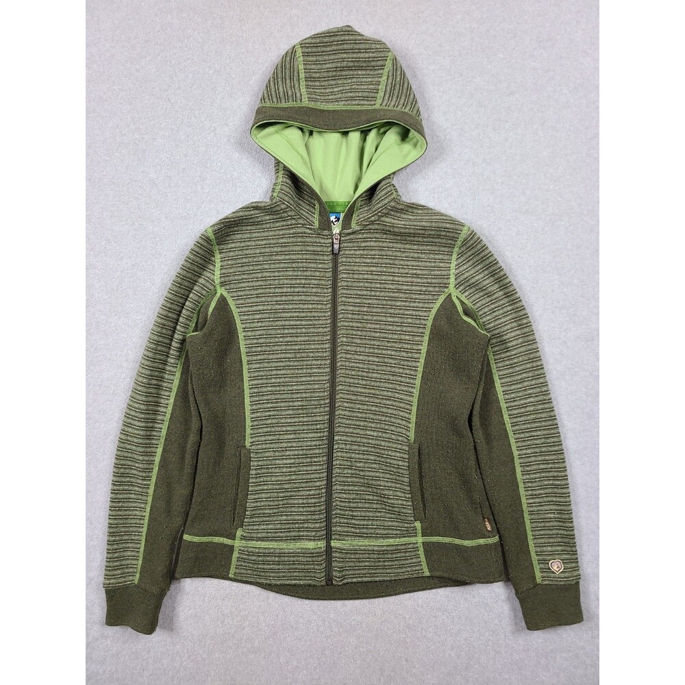 Kuhl Sweater Womens M Green Knit Wool Blend Chianti Fleece Hooded Full Zip